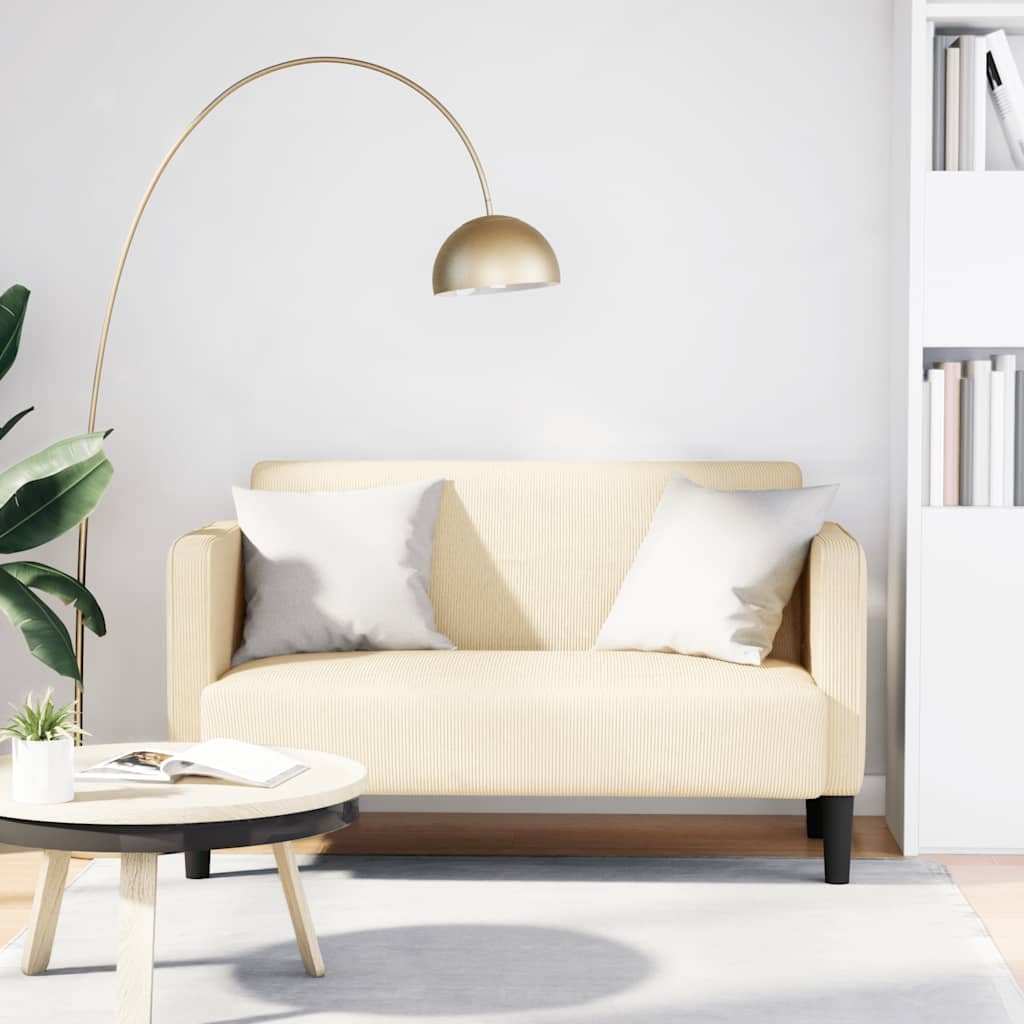 vidaXL Sofa dwuosobowa kremowa 109 cm Tkanina sztruksowa