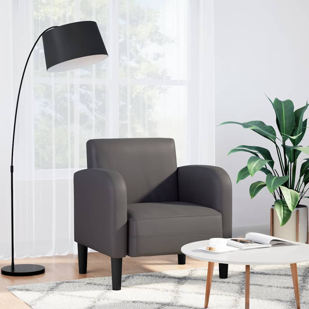 vidaXL Sofa Fotel z Podłokietnikami Szary 54 cm Skóra ekologiczna