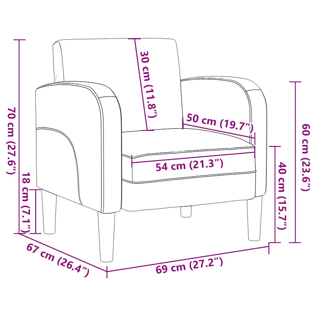 vidaXL Sofa Fotel z Podłokietnikami Cappuccino 54 cm Skóra ekologiczna