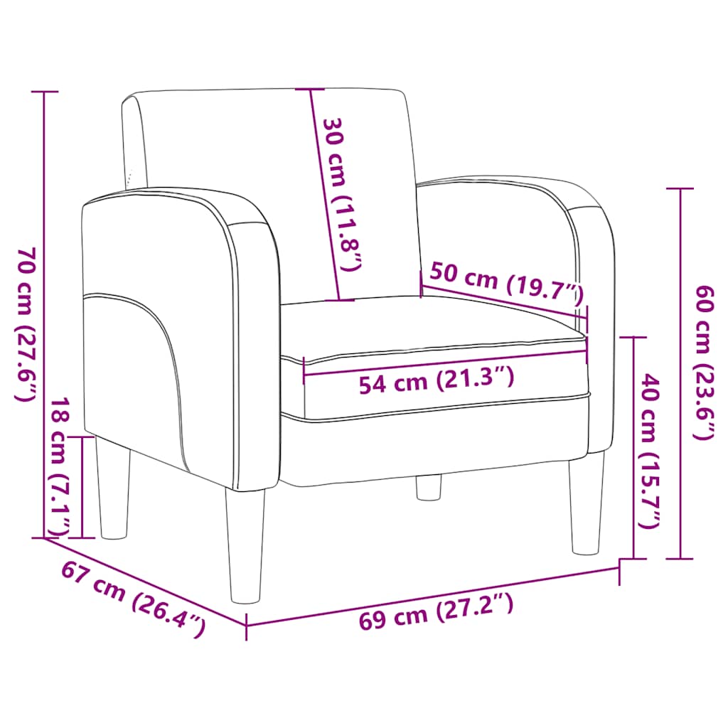 vidaXL Sofa Fotel z Podłokietnikami Brązowy 54 cm Skóra ekologiczna