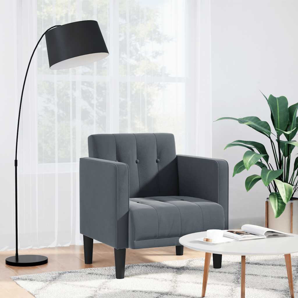 vidaXL Sofa Fotel z Podłokietnikami Ciemnoszary 53 cm Aksamit