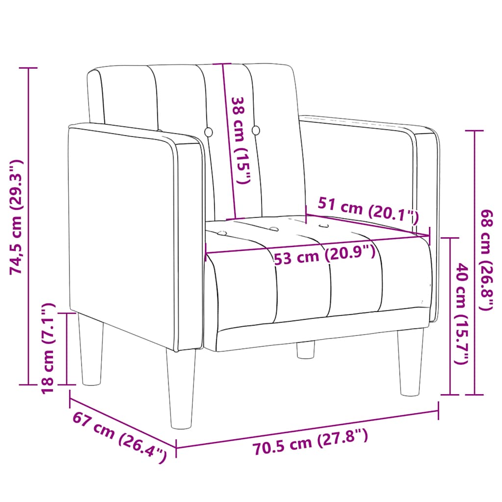 vidaXL Sofa Fotel z Podłokietnikami Żółty 53 cm Aksamit