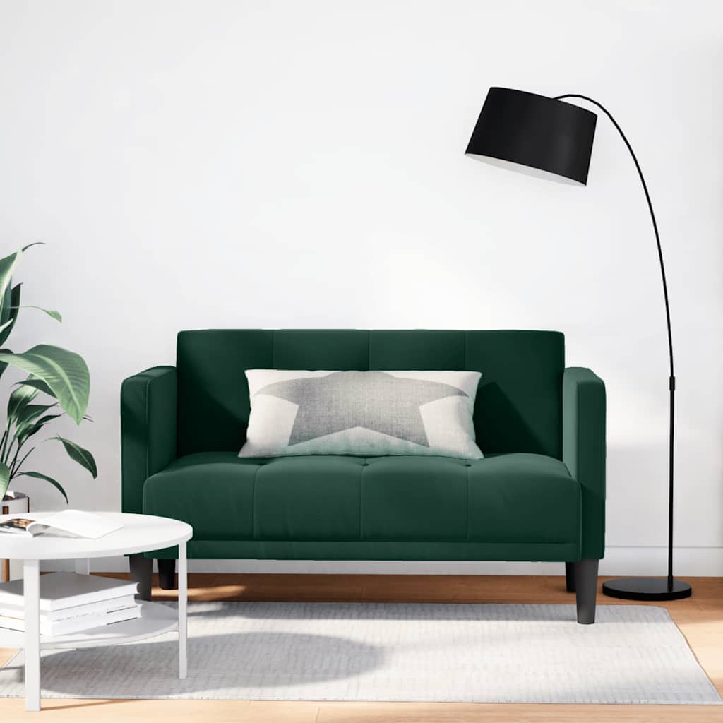 vidaXL Sofa dwuosobowa Ciemnozielona 111 cm Aksamit