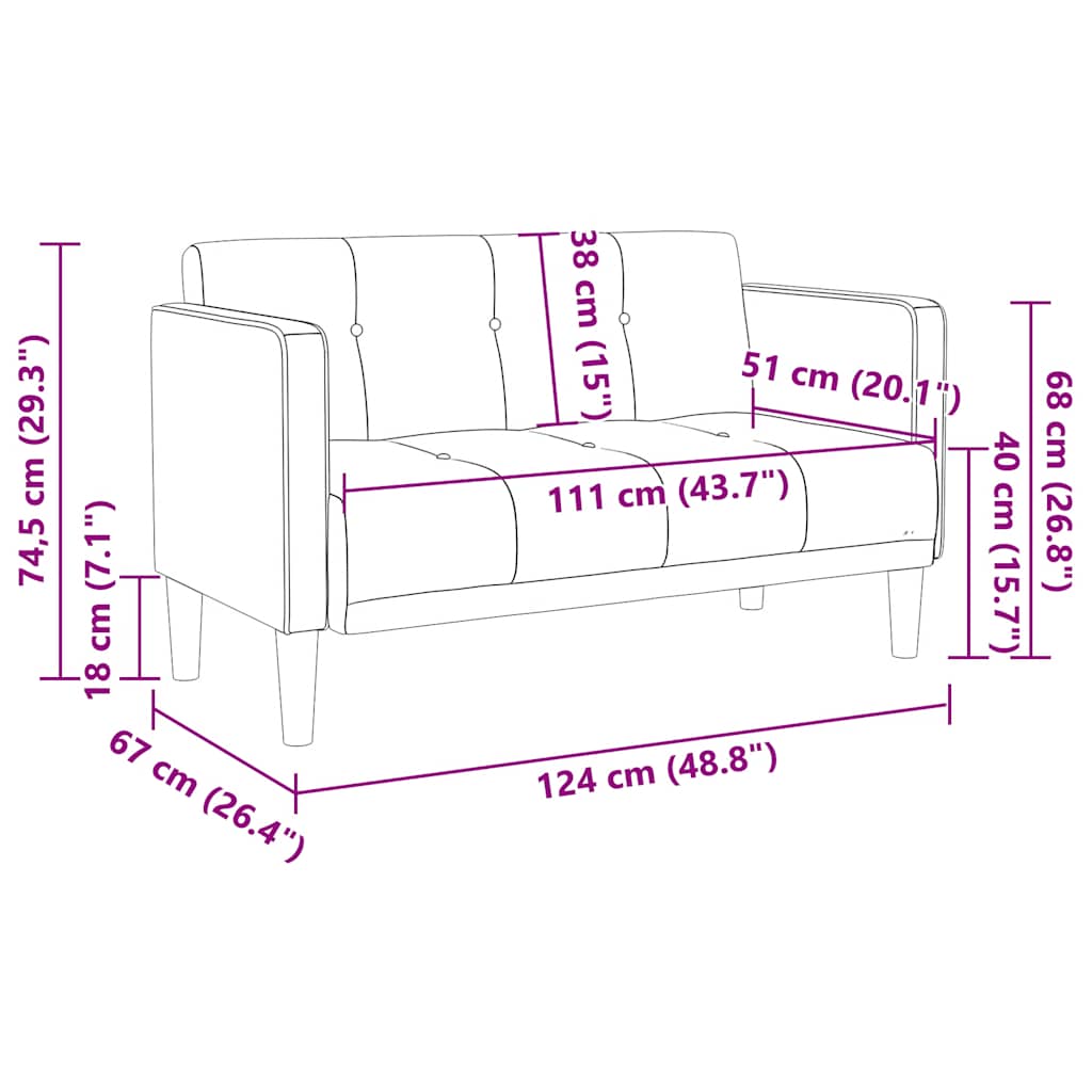 vidaXL Sofa dwuosobowa żółta 111 cm aksamitna