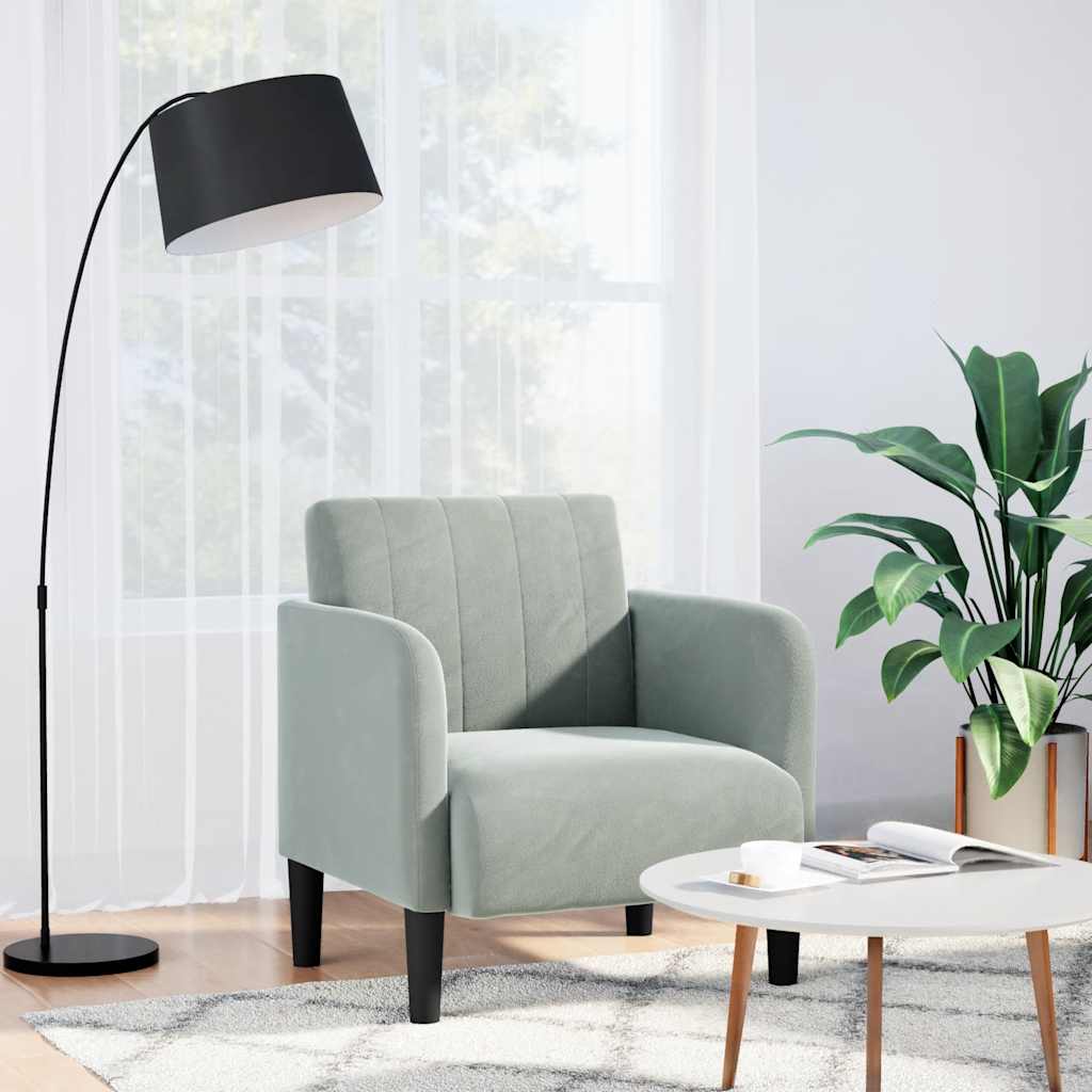vidaXL Sofa Fotel z Podłokietnikami Jasnoszary 54 cm Aksamit