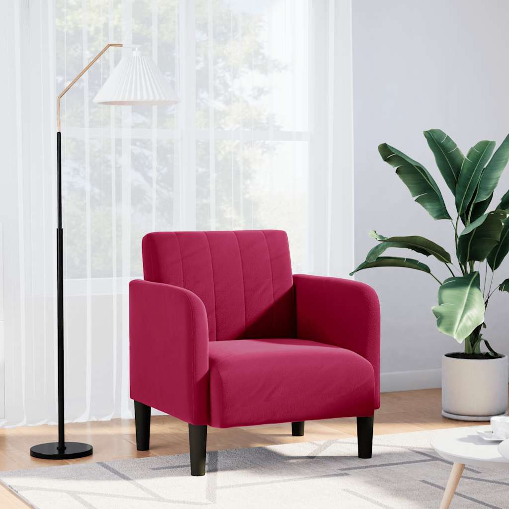 vidaXL Sofa Fotel z Podłokietnikami Wino Czerwone 54 cm Aksamit