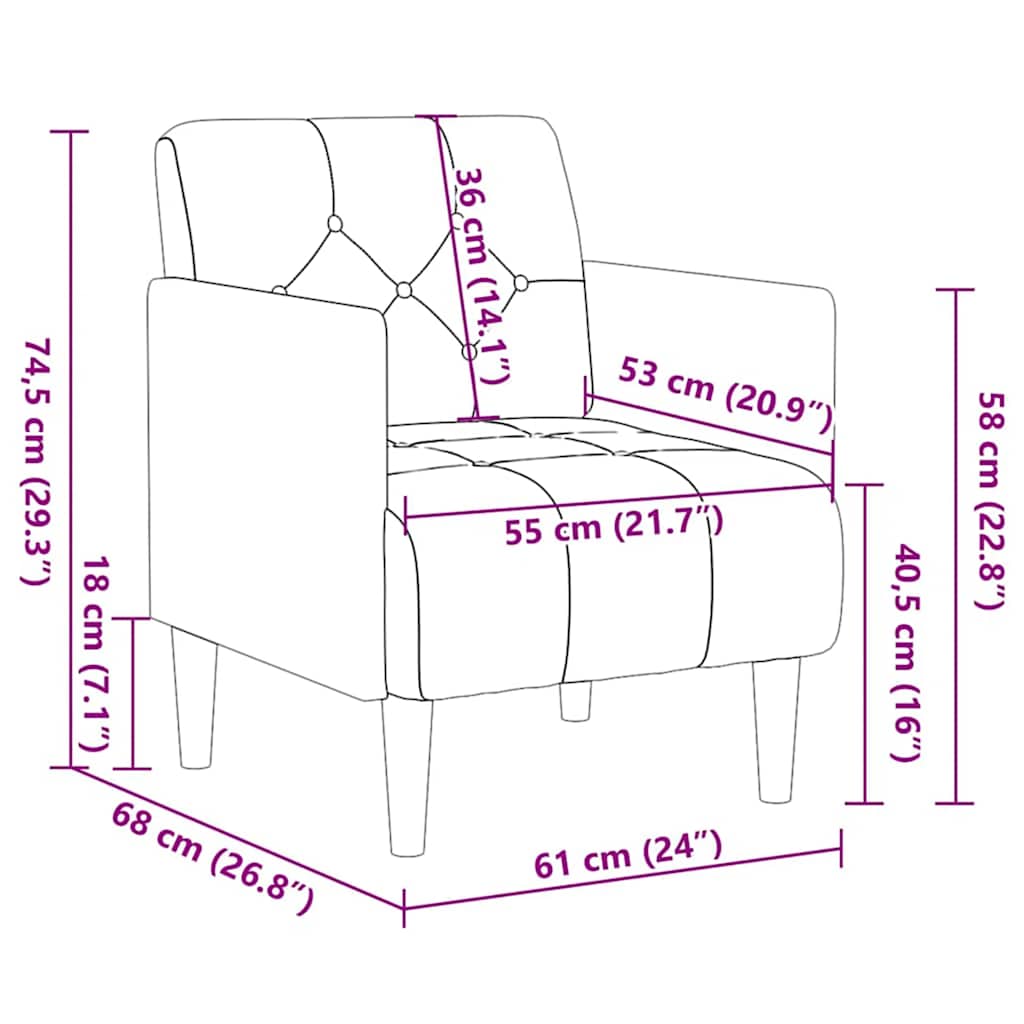 vidaXL Sofa Fotel z Podłokietnikami Jasnoszary 55 cm Aksamit