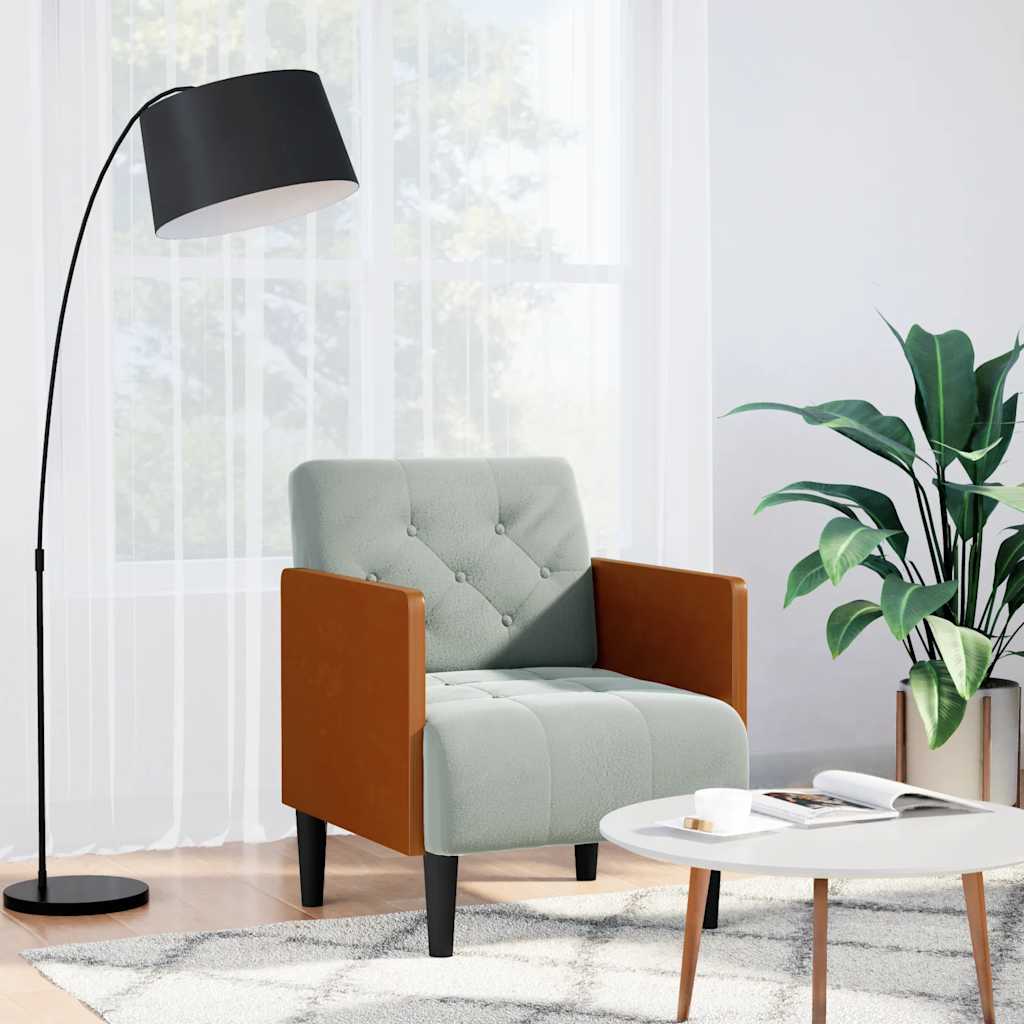 vidaXL Sofa Fotel z Podłokietnikami Jasnoszary 55 cm Aksamit