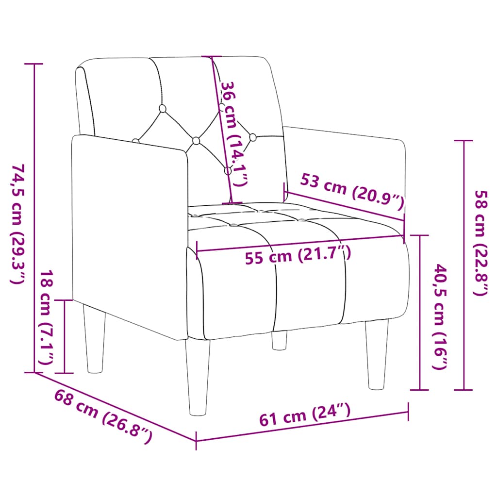vidaXL Sofa Fotel z Podłokietnikami Ciemnoszary 55 cm Aksamit