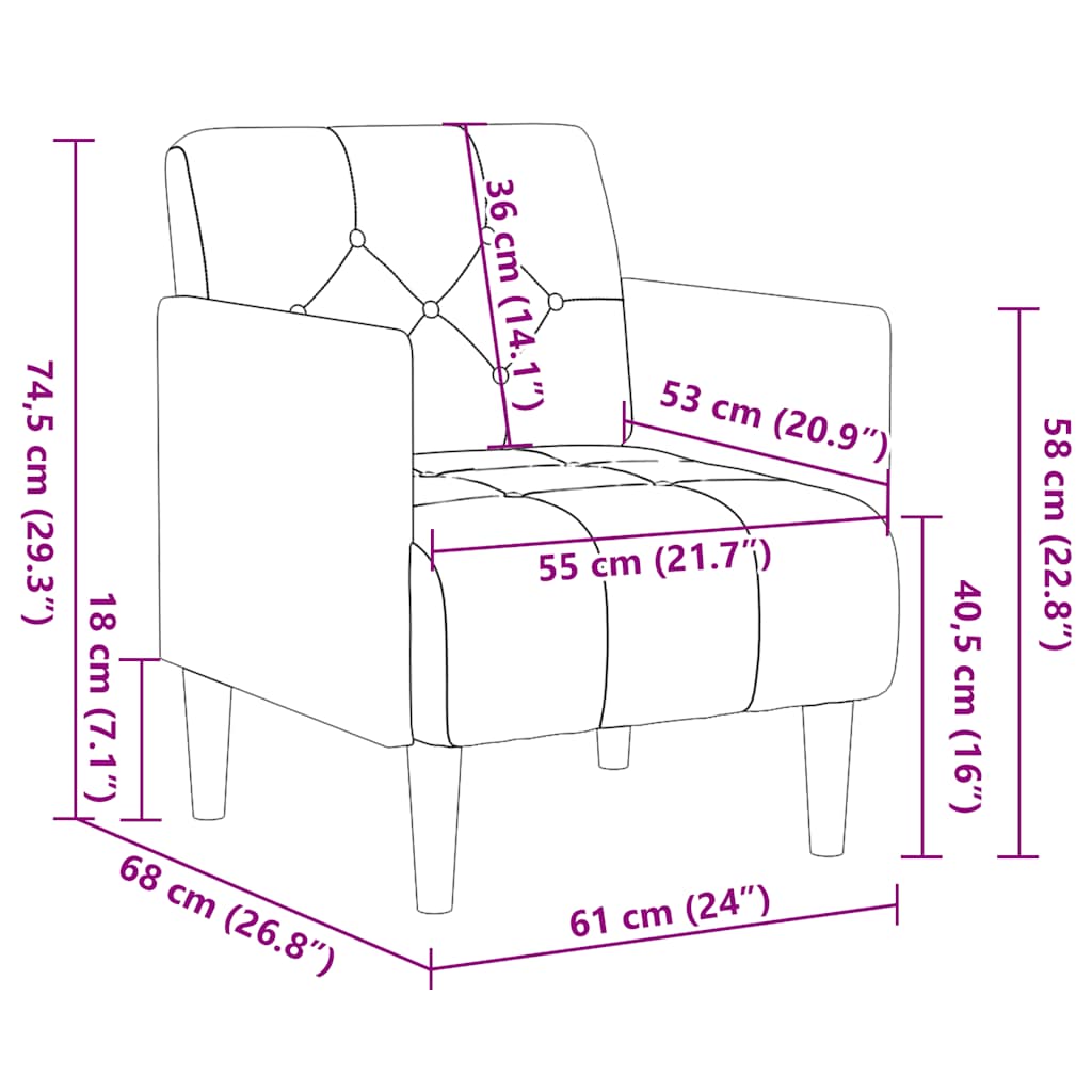 vidaXL Sofa Fotel z Podłokietnikami Czarny 55 cm Aksamit