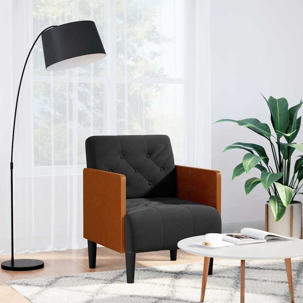 vidaXL Sofa Fotel z Podłokietnikami Czarny 55 cm Aksamit
