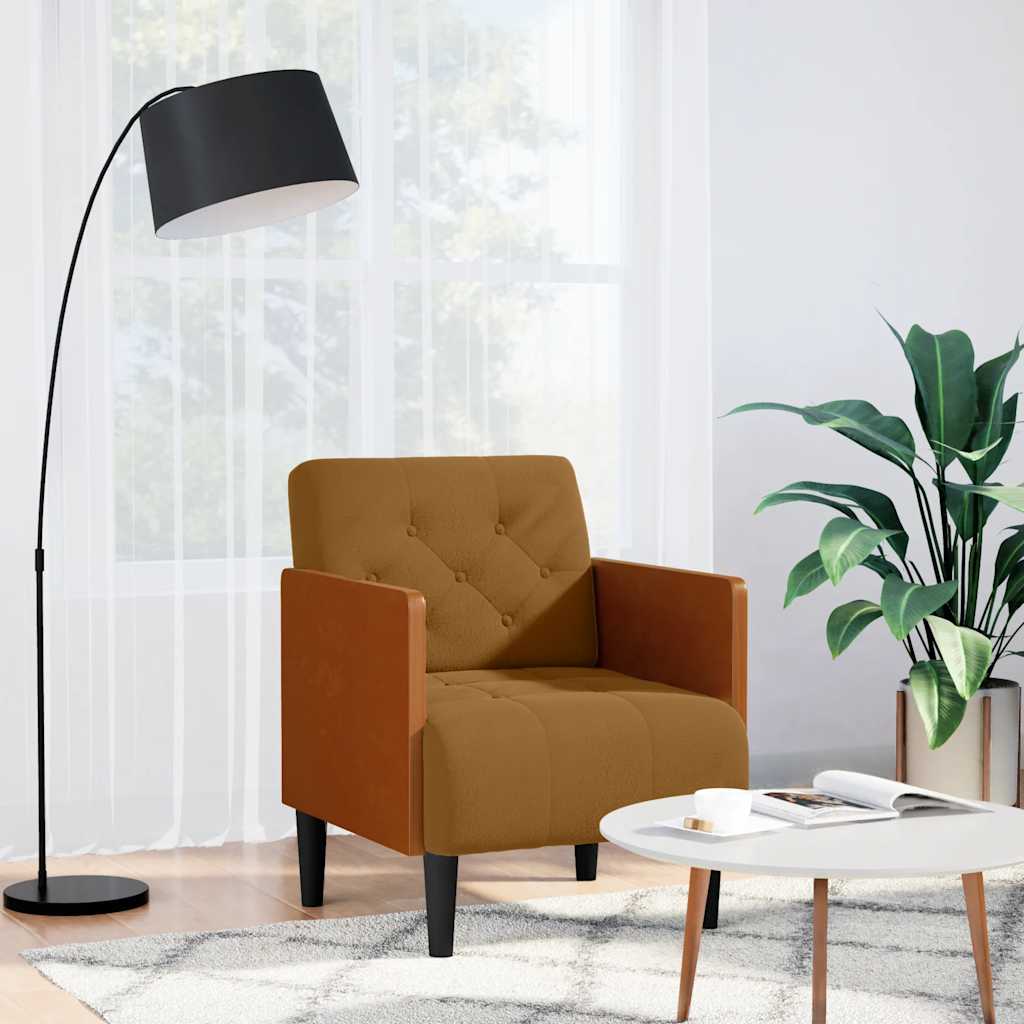 vidaXL Sofa Fotel z Podłokietnikami Brązowy 55 cm Aksamit