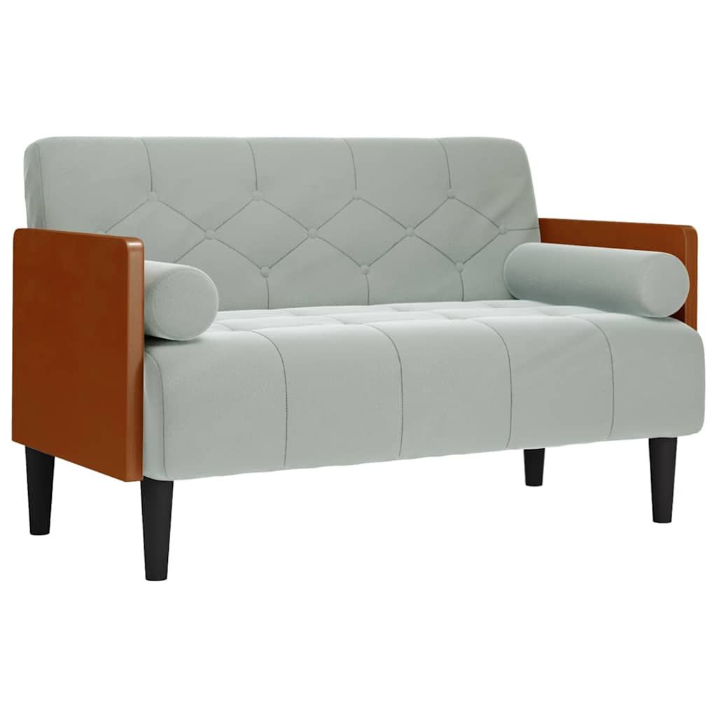 vidaXL Sofa dwuosobowa z poduszkami wałkowymi Jasnoszara 110 cm