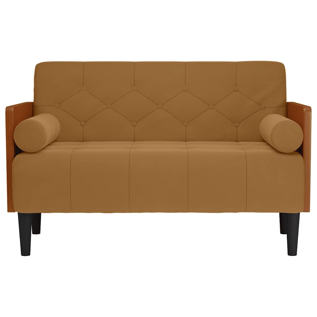 vidaXL Sofa dwuosobowa z poduszkami wałkowymi Brązowa 110 cm Aksamit