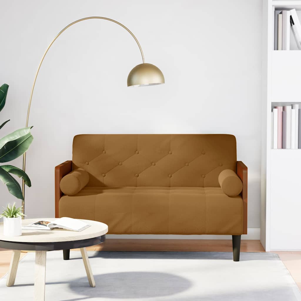vidaXL Sofa dwuosobowa z poduszkami wałkowymi Brązowa 110 cm Aksamit