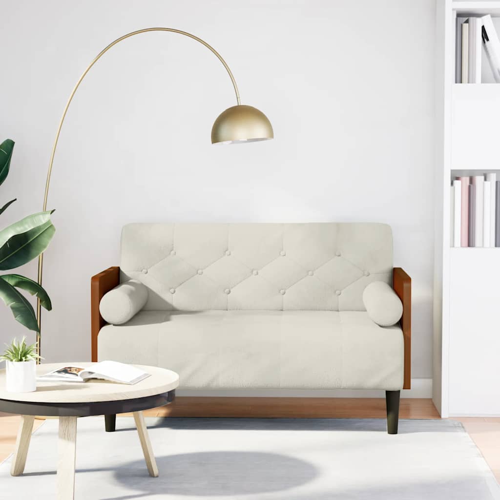 vidaXL Sofa dwuosobowa z poduszkami w kolorze kremowym 110 cm