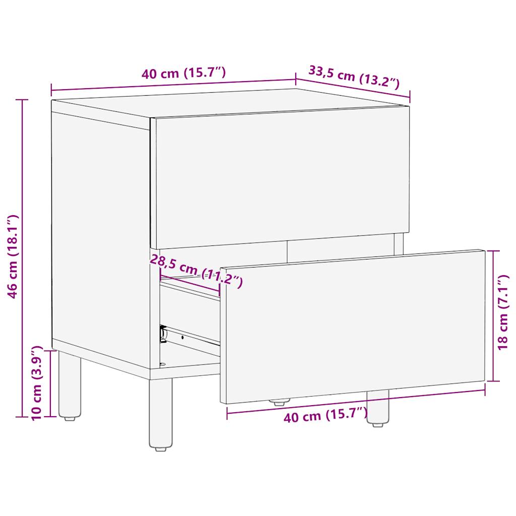 vidaXL Szafka nocna, czarna, 40x33,5x46 cm, lite surowe drewno mango