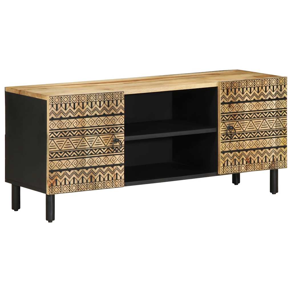 vidaXL Szafka pod TV, czarne, 105x33,5x46 cm, lite surowe drewno mango