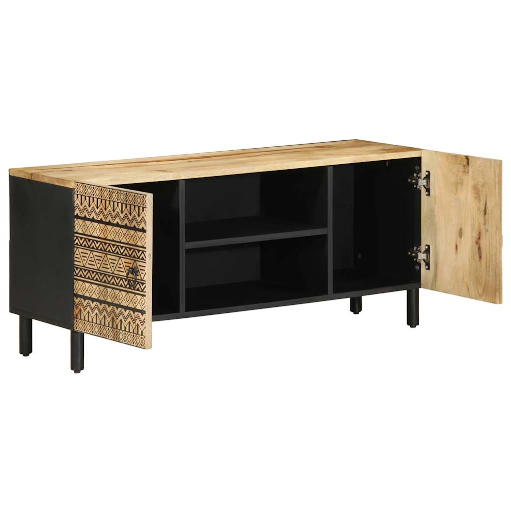 vidaXL Szafka pod TV, czarne, 105x33,5x46 cm, lite surowe drewno mango