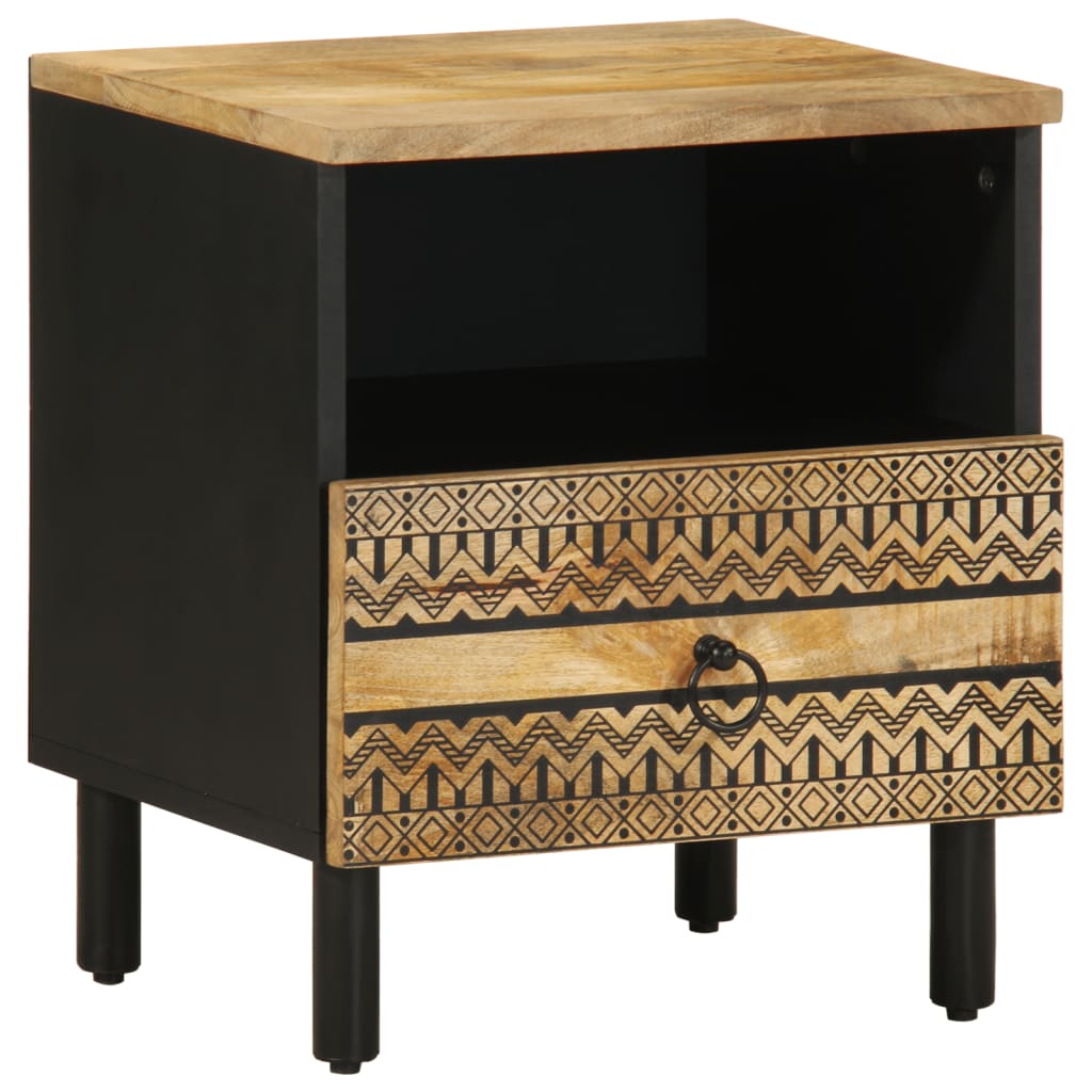 vidaXL Szafka nocna, czarna, 40x33x46 cm, lite surowe drewno mango