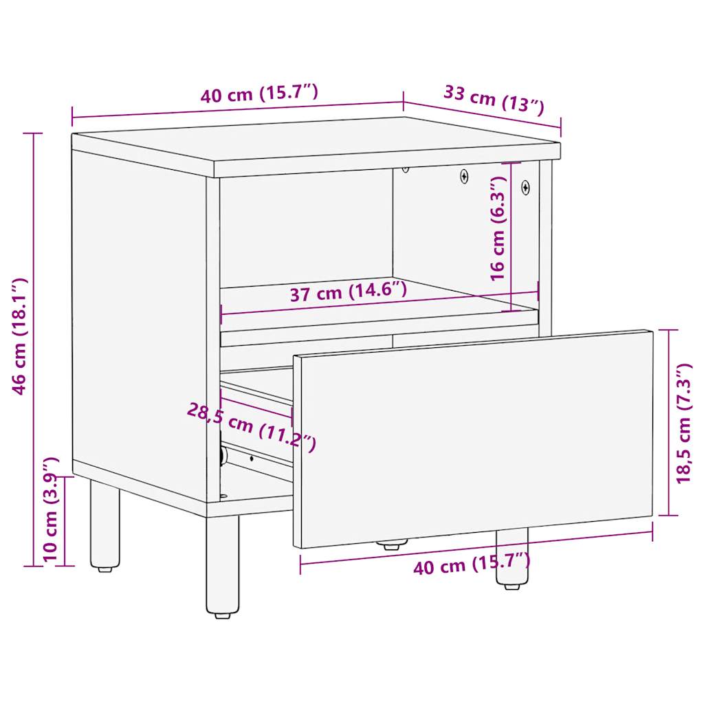 vidaXL Szafka nocna, czarna, 40x33x46 cm, lite surowe drewno mango