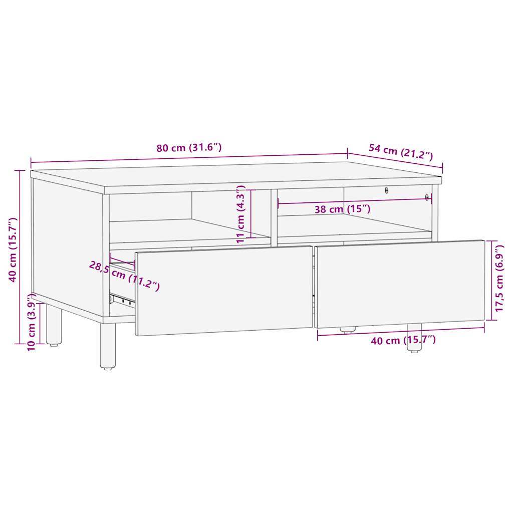 vidaXL Stolik kawowy, czarny, 80x54x40 cm, lite surowe drewno mango