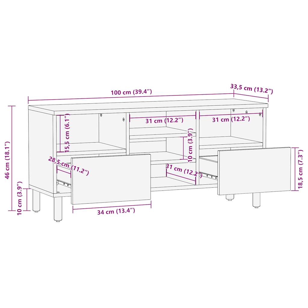 vidaXL Szafka pod TV, czarne, 100x33,5x46 cm, surowe lite drewno mango