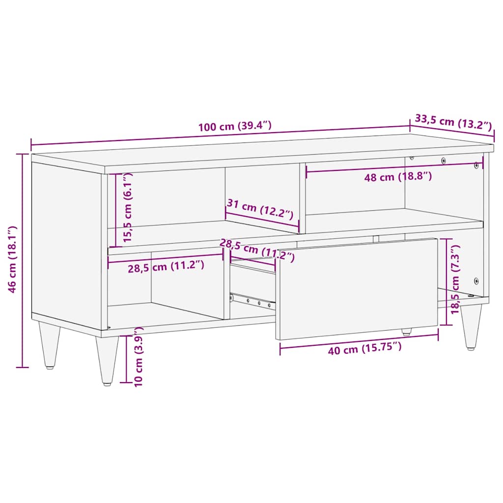 vidaXL Szafka pod telewizor, 100x33,5x46 cm, lite drewno mango