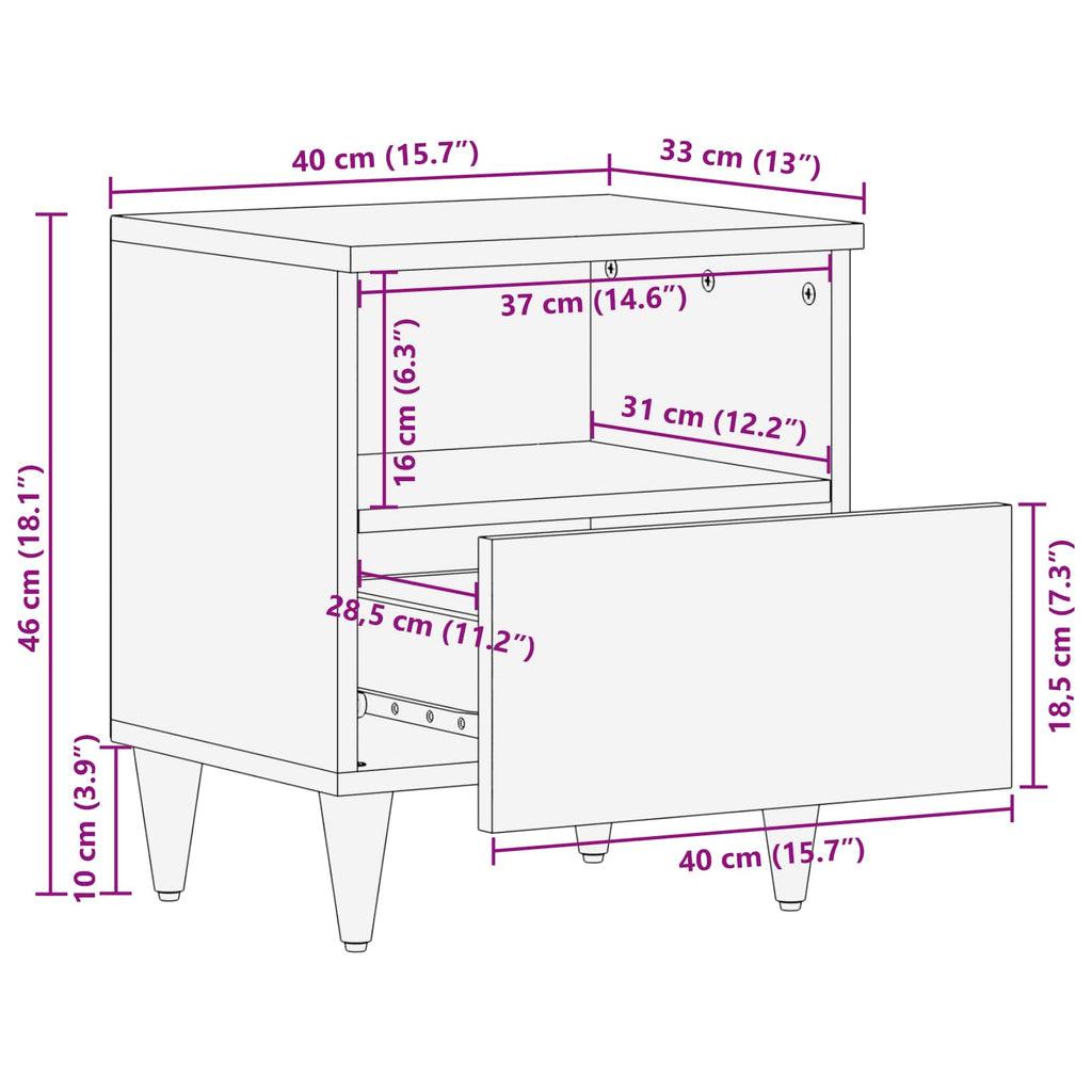 vidaXL Stolik nocny 2 pcs Brązowy 40 x 33 x 46 cm Drewno z mango