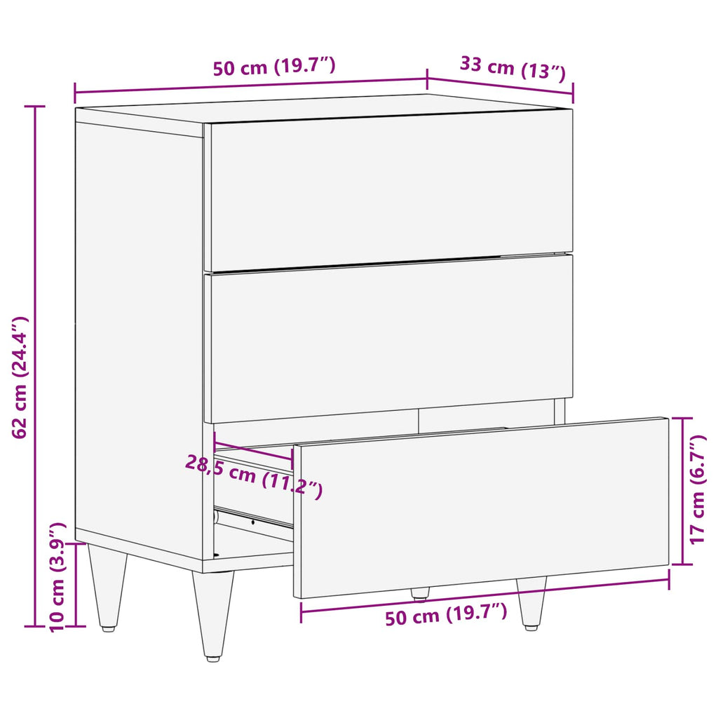 vidaXL Stolik nocny Wielokolorowe 50 x 33 x 60 cm Drewno z mango