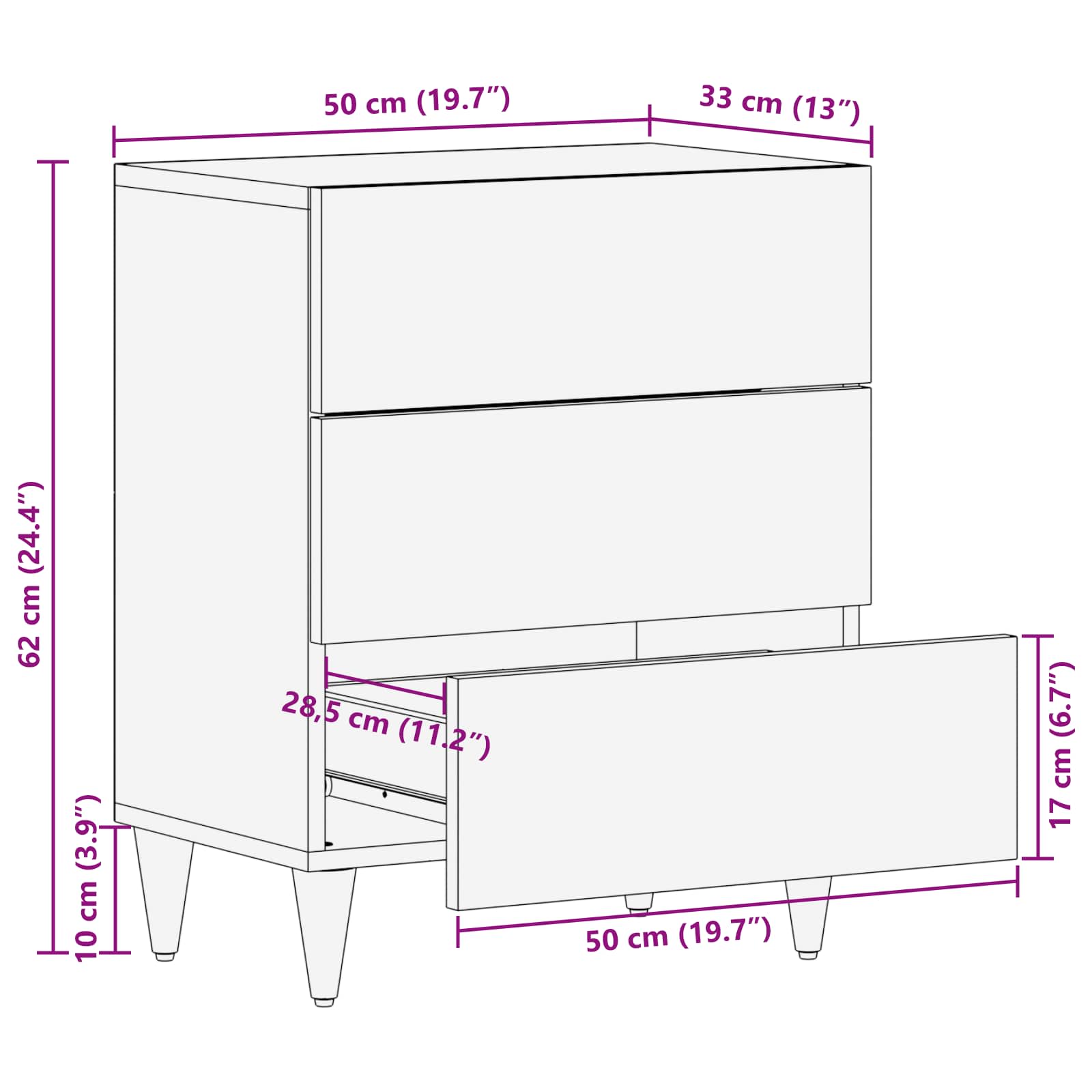 vidaXL Stolik nocny Wielokolorowe 50 x 33 x 60 cm Drewno z mango