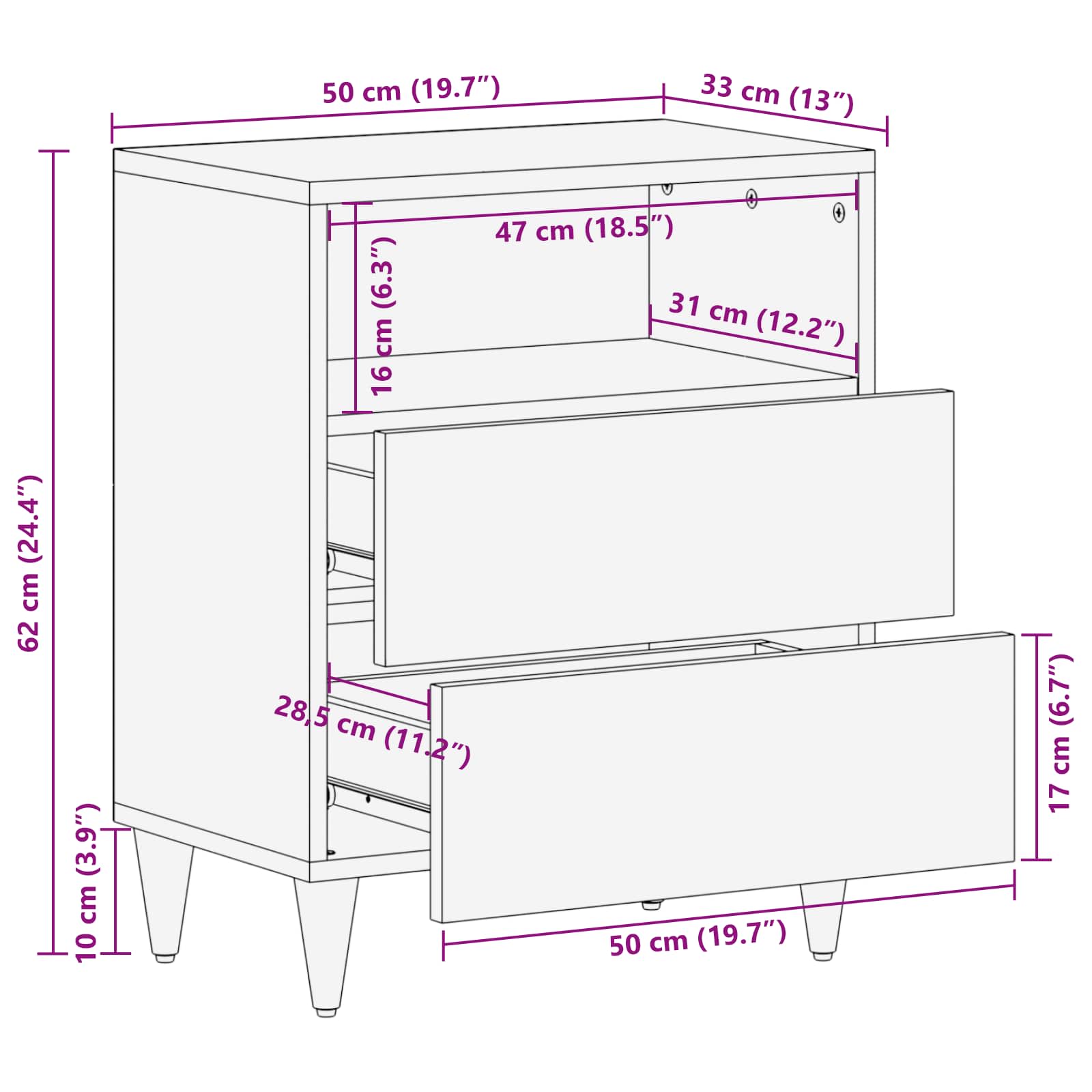 vidaXL Stolik nocny Wielokolorowe 50 x 33 x 60 cm Drewno z mango