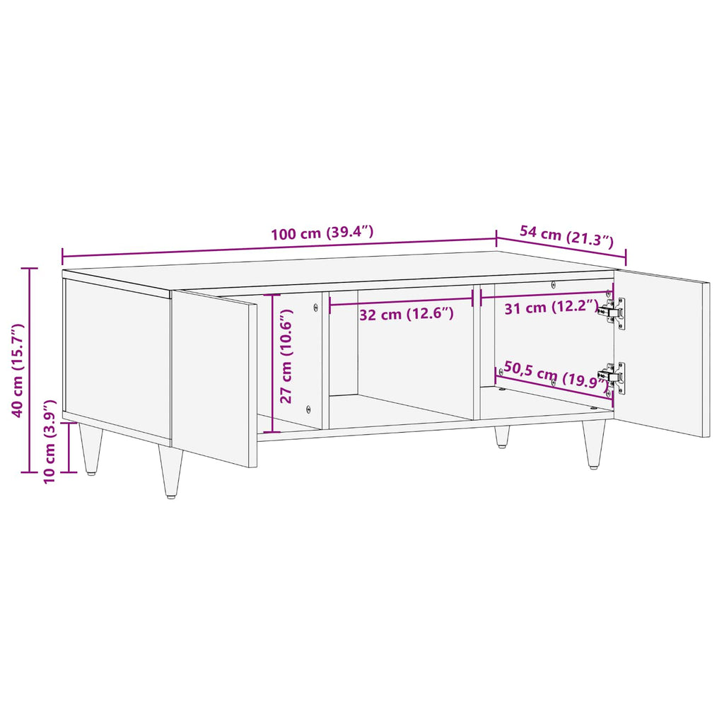 vidaXL Stolik kawowy Wielokolorowe 100 x 54 x 40 cm Drewno z mango