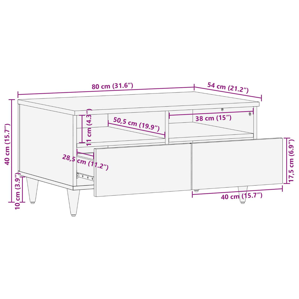 vidaXL Stolik kawowy Wielokolorowe 80 x 54 x 40 cm Drewno z mango