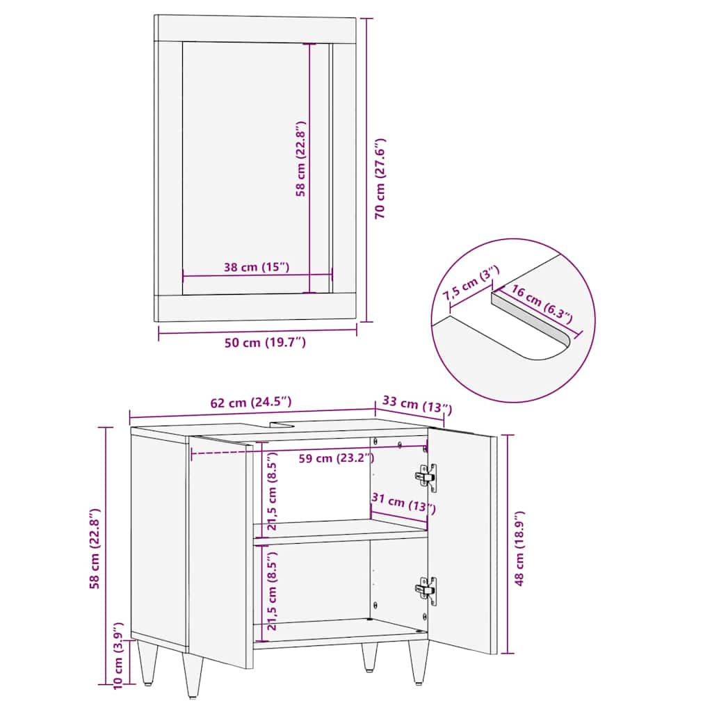 vidaXL Lustro łazienkowe Z lustrem Miodowy brąz 70 x 50 x 2,5 cm