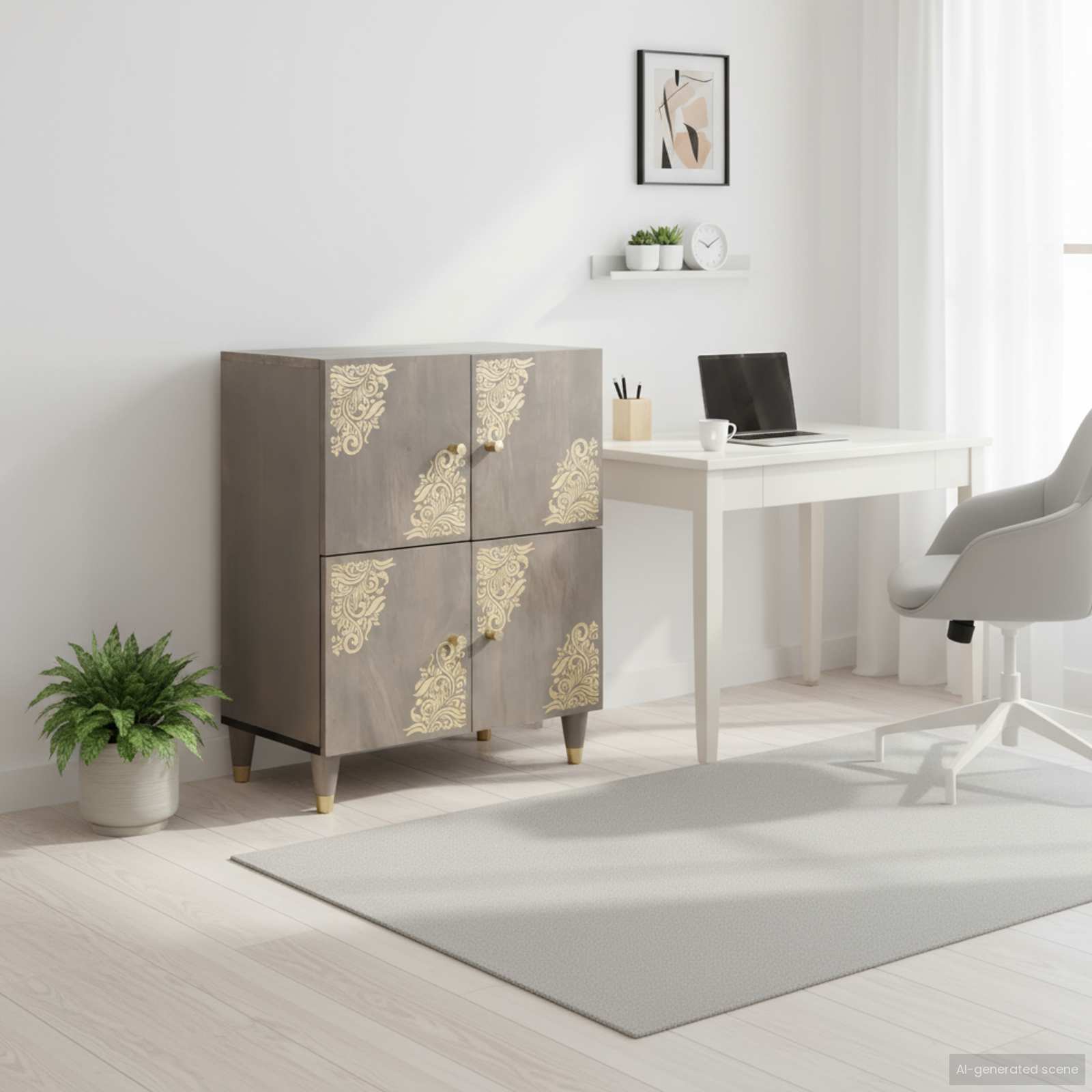 vidaXL Bufet z półką Szary i złoto 60 x 33 x 75 cm Drewno z mango