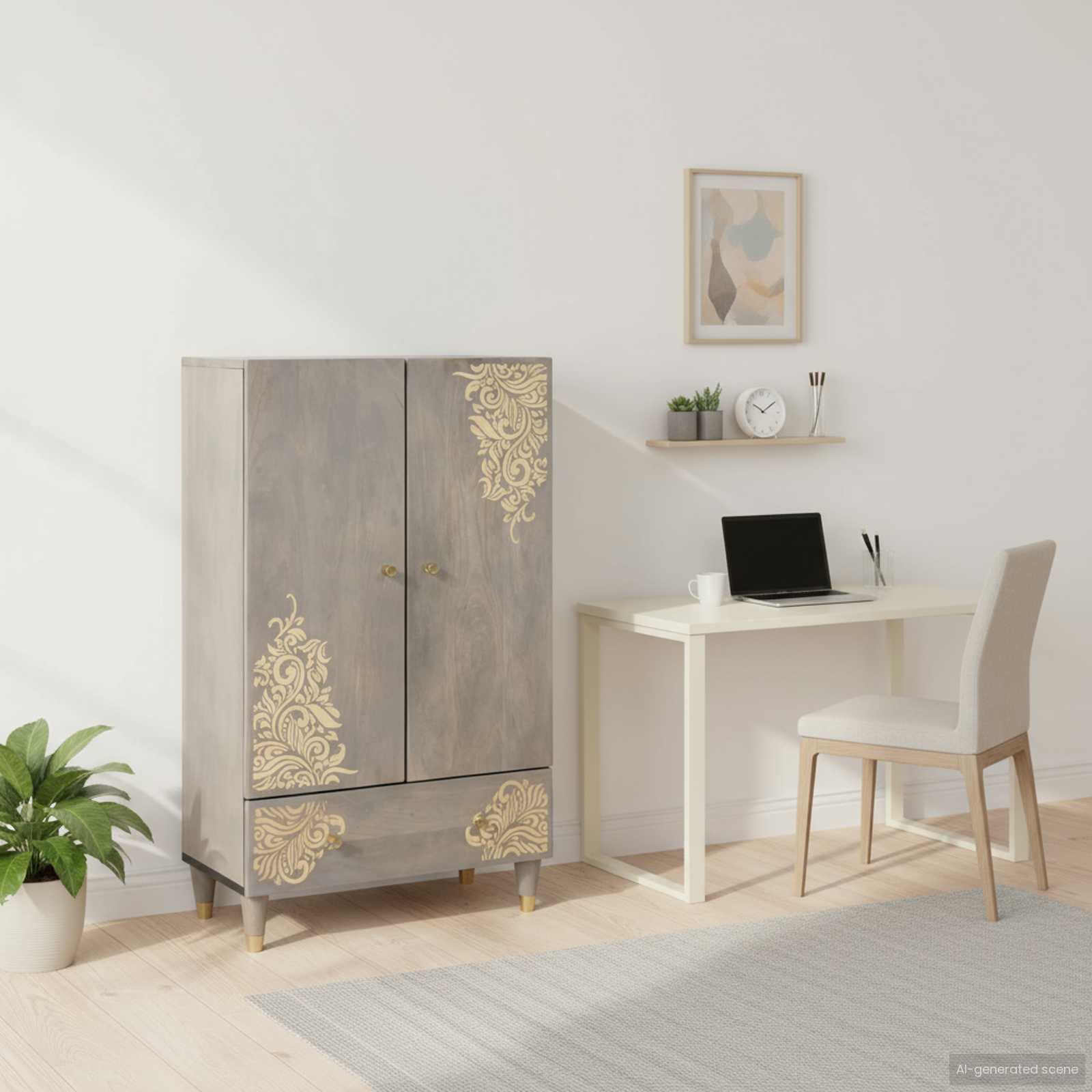 vidaXL Highboard z półką Szary i złoto 60 x 33 x 100 cm Drewno z mango