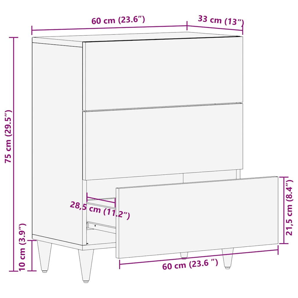 vidaXL Bufet Czarny 60 x 33 x 75 cm Drewno z mango
