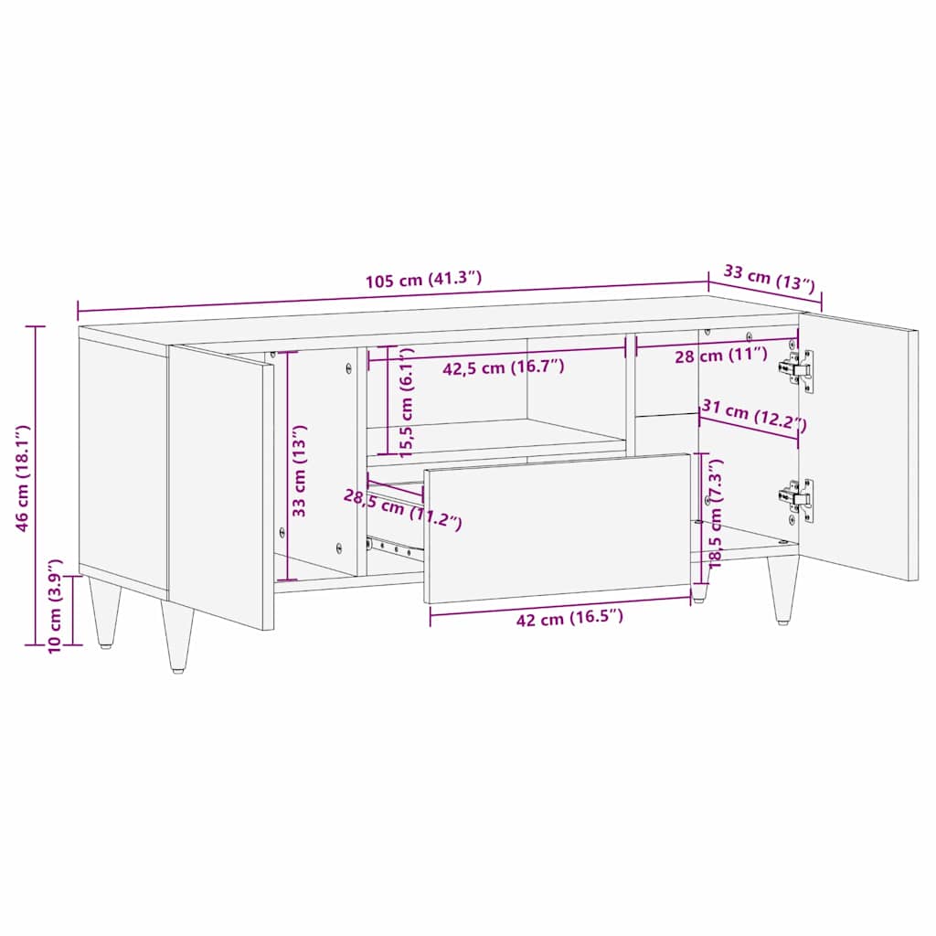 vidaXL Szafka pod telewizor Czarny 105 x 33 x 46 cm Drewno z mango