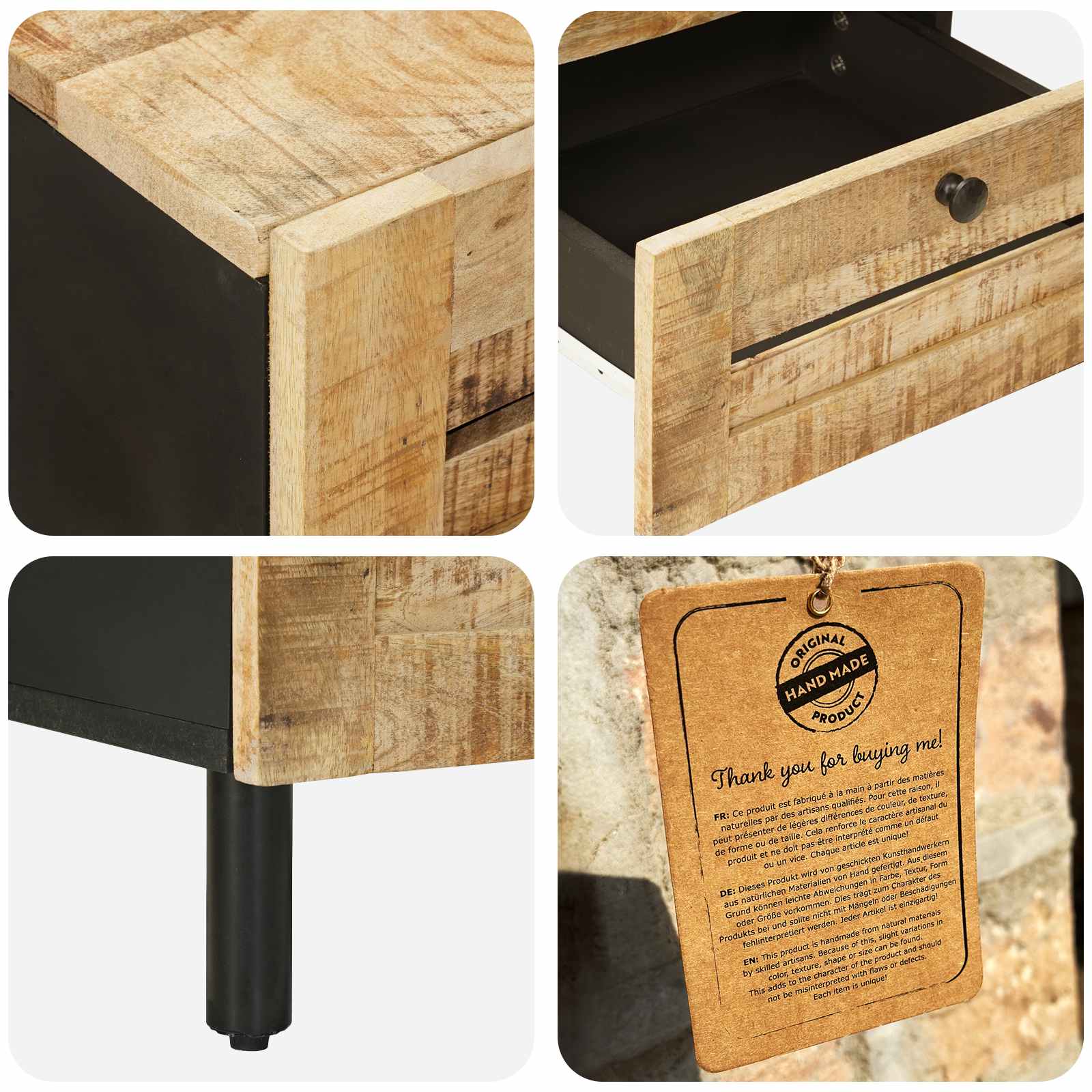 vidaXL Stolik nocny naturalny 40 x 33 x 46 cm Drewno z mango