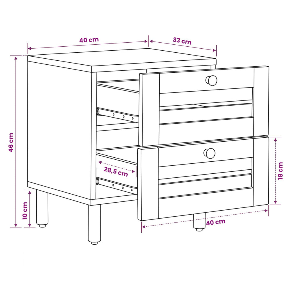 vidaXL Stolik nocny 2 szt. naturalny 40 x 33 x 46 cm Drewno z mango