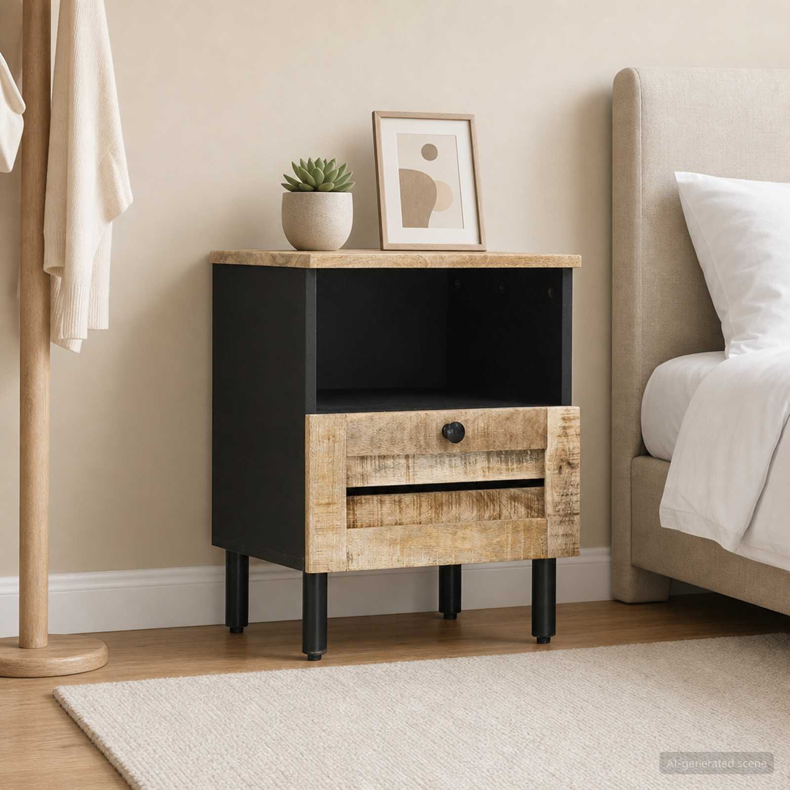 vidaXL Stolik nocny naturalny 40 x 33 x 46 cm Drewno z mango
