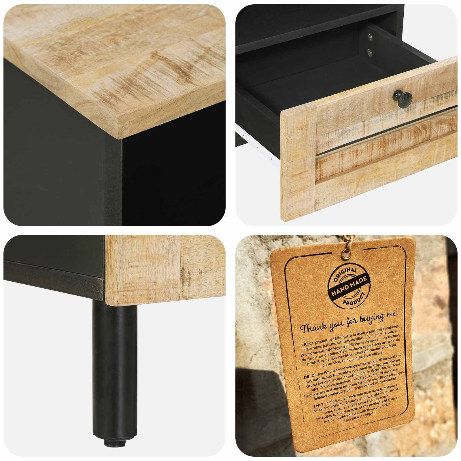 vidaXL Stolik nocny 2 szt. naturalny 40 x 33 x 46 cm Drewno z mango