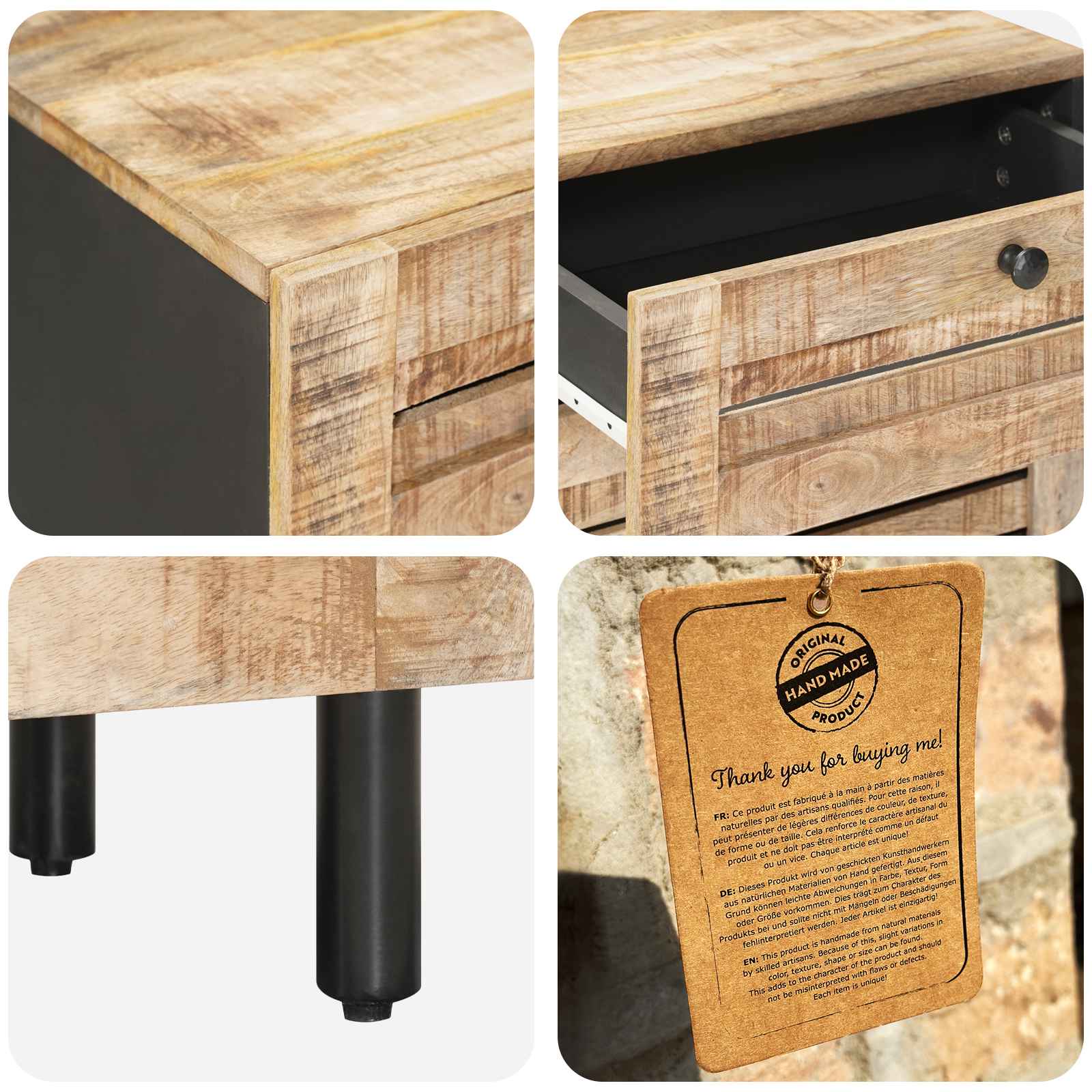 vidaXL Stolik nocny naturalny 50 x 33 x 60 cm Drewno z mango