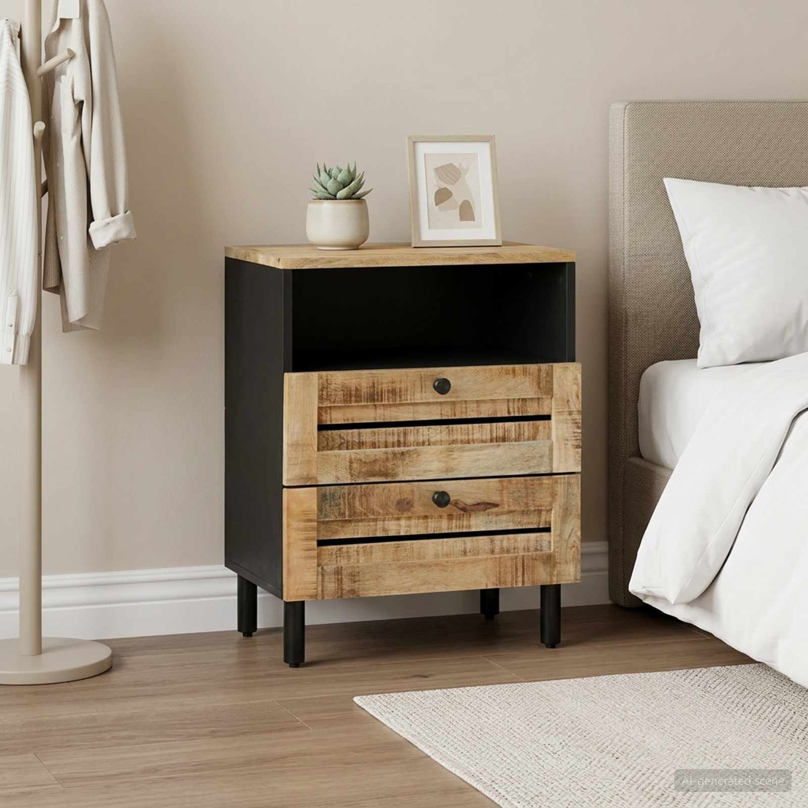 vidaXL Stolik nocny Brązowy i czarny 50 x 33 x 60 cm Drewno z mango