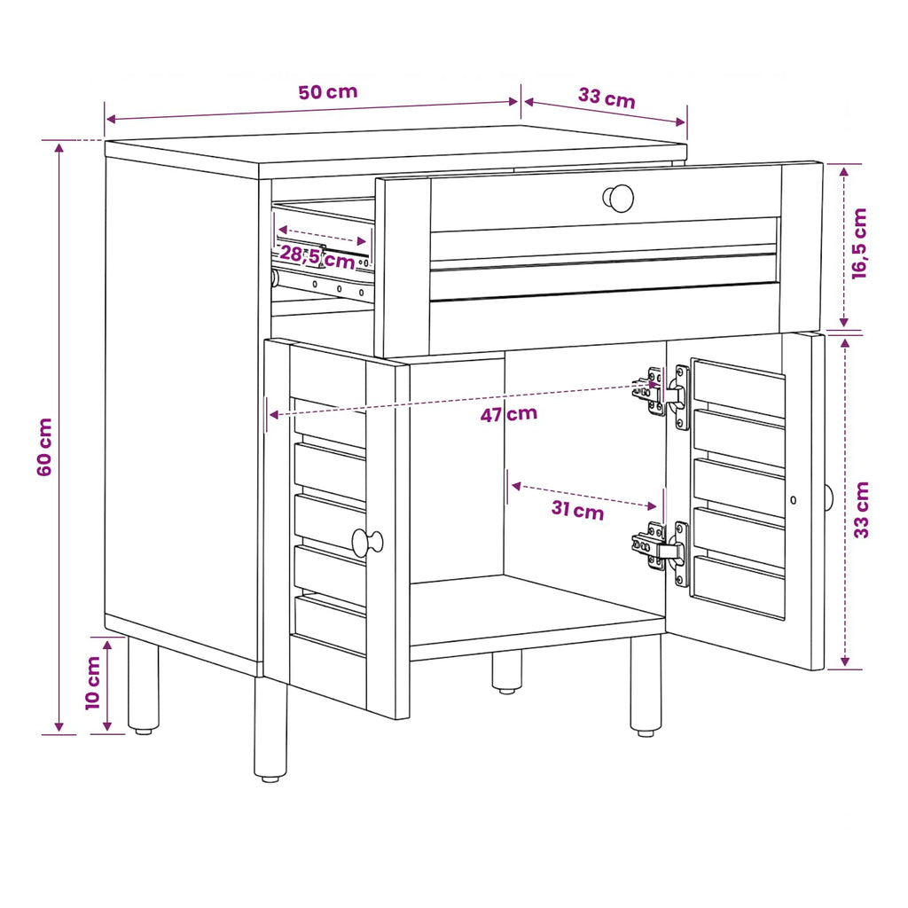 vidaXL Stolik nocny naturalny 50 x 33 x 60 cm Drewno z mango