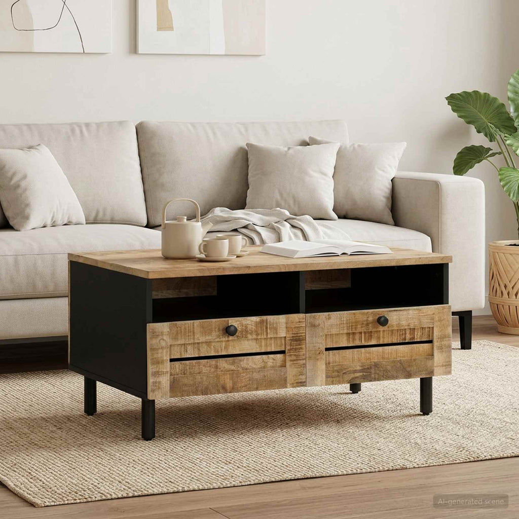vidaXL Stolik kawowy Brązowy i czarny 80 x 54 x 40 cm Drewno z mango