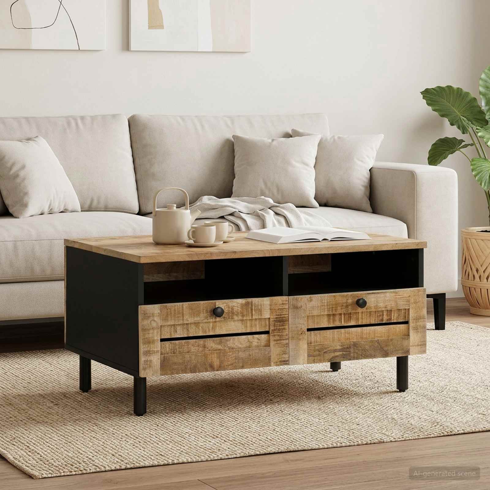 vidaXL Stolik kawowy Brązowy i czarny 80 x 54 x 40 cm Drewno z mango