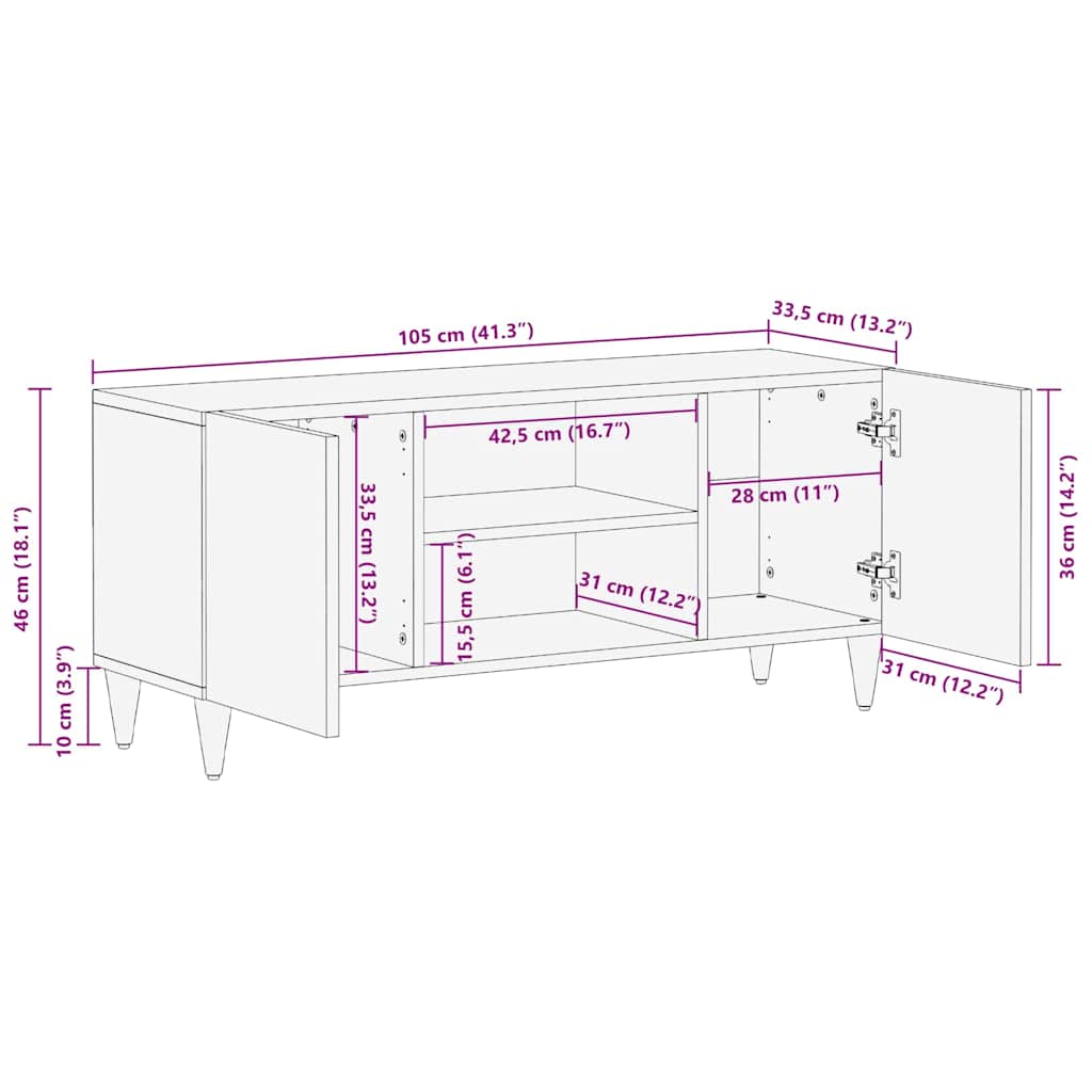 vidaXL Szafka pod telewizor Brązowy 105 x 33,5 x 46 cm Drewno z mango