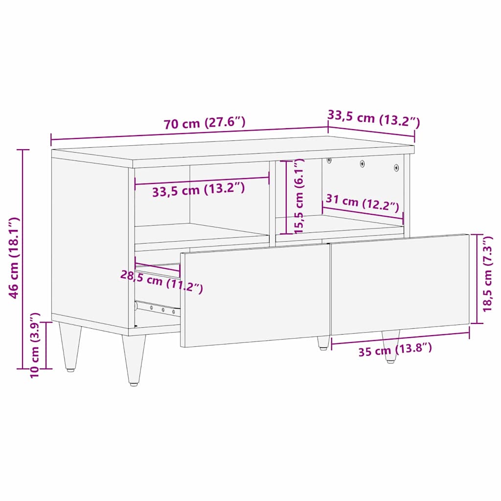 vidaXL Szafka pod telewizor Brązowy 70 x 33,5 x 46 cm Drewno z mango
